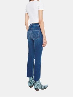 MOTHER The Insider Crop Step Fray Straight-Leg High-Rise Jeans in Medium Blue 27